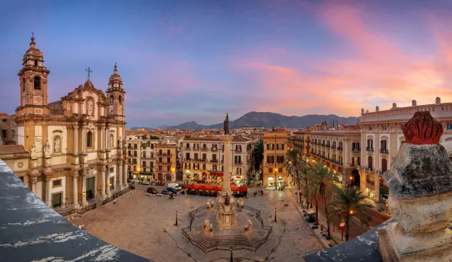 Palermo Italy Piazza Sunset View